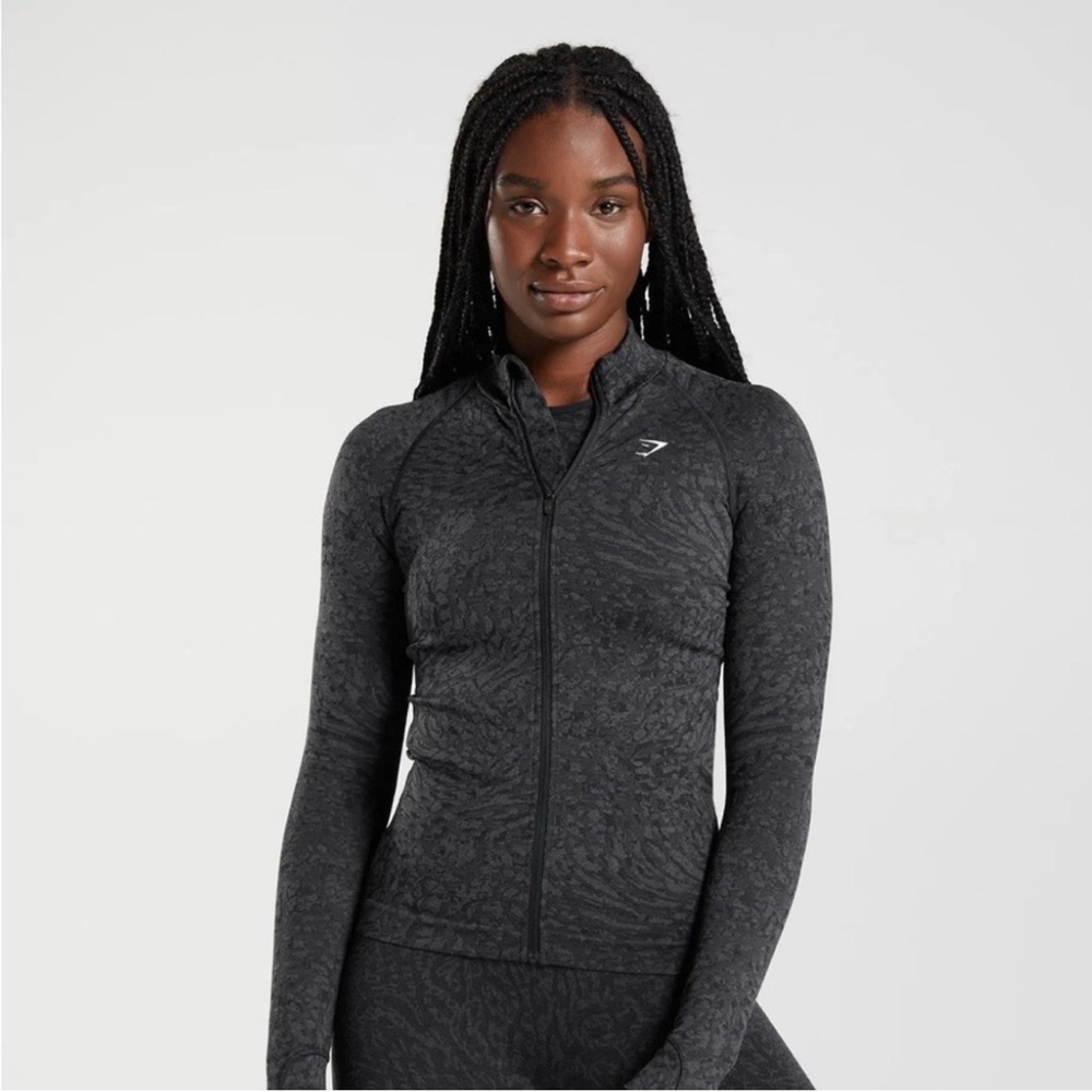 Gymshark Black Heather Zip-Up Athletic Jacket